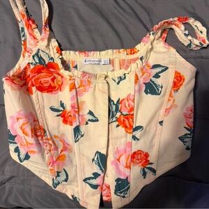 Stradivarius Floral Crop Top Corset in Cream and Orange